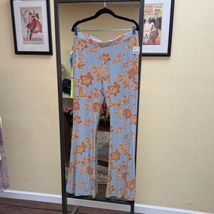 Free People Blue and Orange Floral Boot Cut Pants